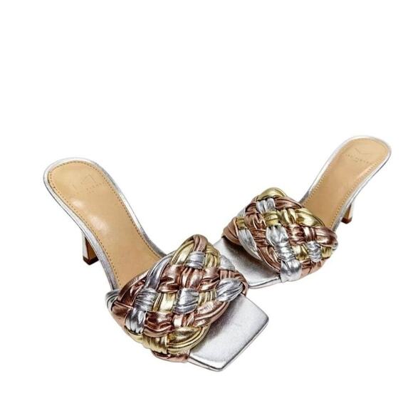 Marc Fisher LTD Sandals Size 5 Silver Slip On Draya Woven Square Toe Heels - Picture 5 of 10